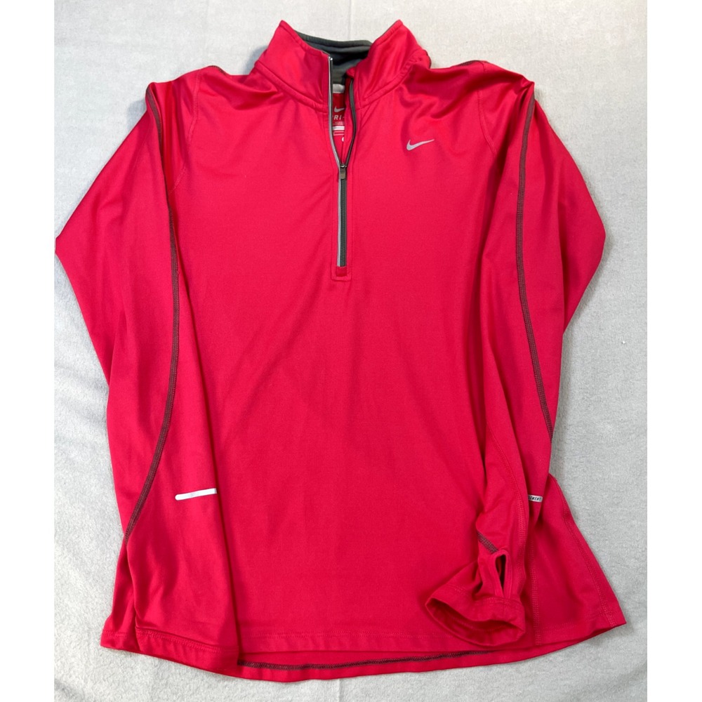 Nike Jacket Small Pullover Womens Sweater Red Dri Fit Quarter Zip Thumb‎ Hole